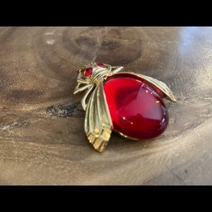 Vintage brooch - red jewel beetle